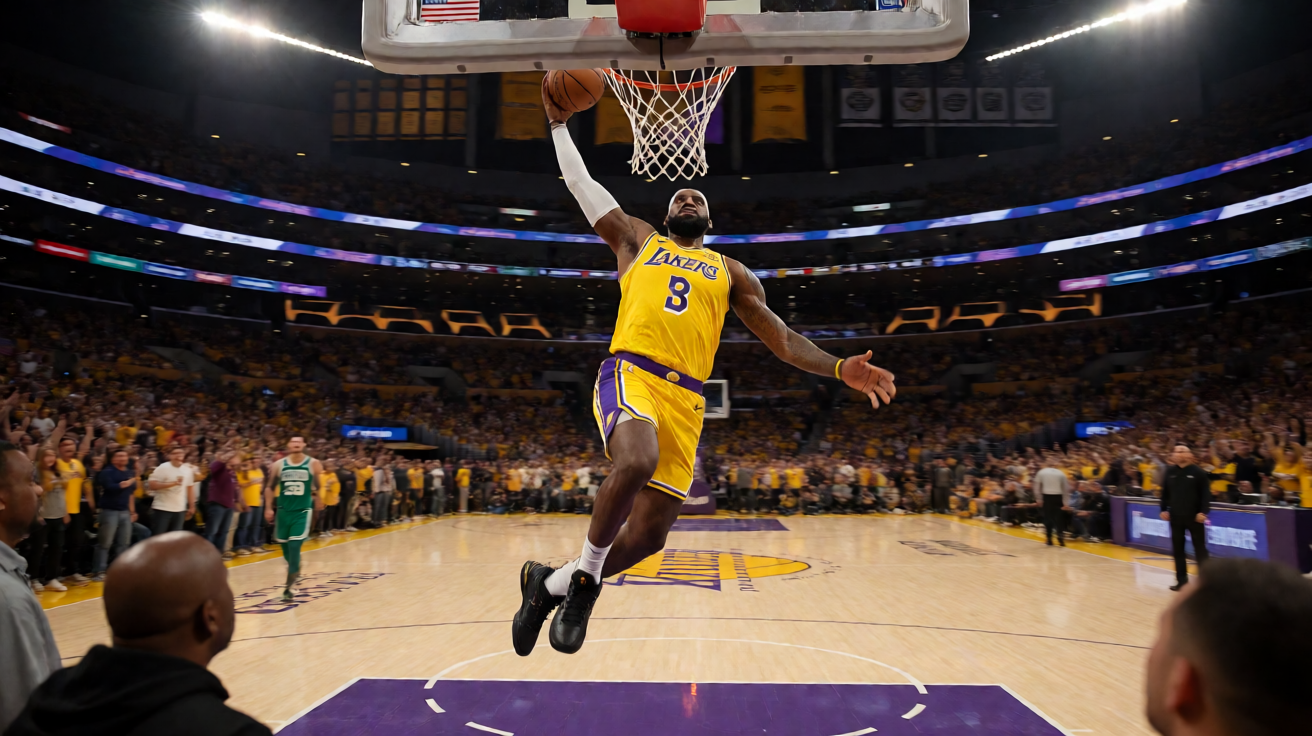 NBA比赛中球员上演精彩暴扣，全场观众沸腾